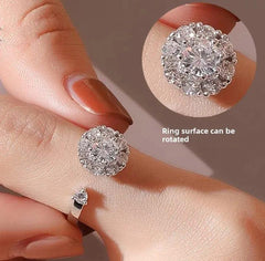 Rotable Balls Design Silver Plated Cubic Zirconia Birthstone Ring