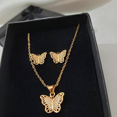 Beautiful Butterfly Necklace And Studs Pair. Golden