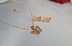 Beautiful Butterfly Necklace And Studs Pair. Golden