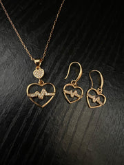 Heart Beat Design Gold Plated Crystal Pendant Set 3