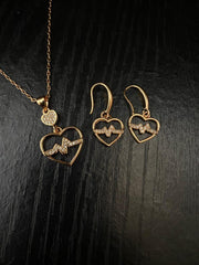 Heart Beat Design Gold Plated Crystal Pendant Set 3