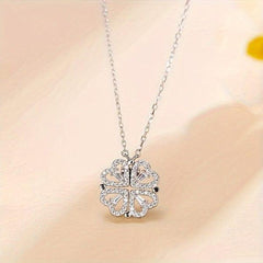 Adjustable Silver Plated Leaf Heart Design Crystal Necklace for Women