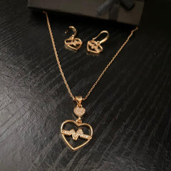 Heart Beat Design Gold Plated Crystal Pendant Set 3