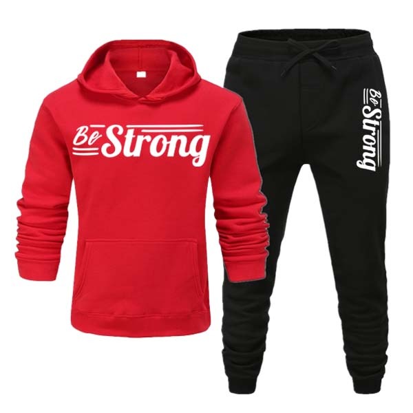 Be Strong Style Printed Winter Hoodie Trouser Tracksuits For Mens