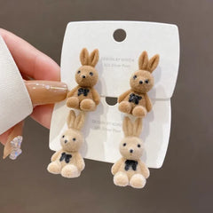 Cute Rabbit Earrings | Korean Style Cartoon Plush Rabbit Bow Earrings For Women Girls – 1 Pair (random Color